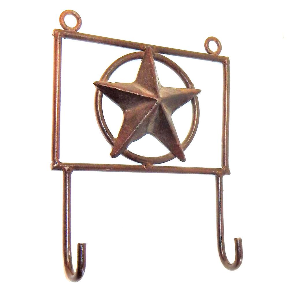 Rustic Wrought Iron Texas Star Wall Mount Hooks